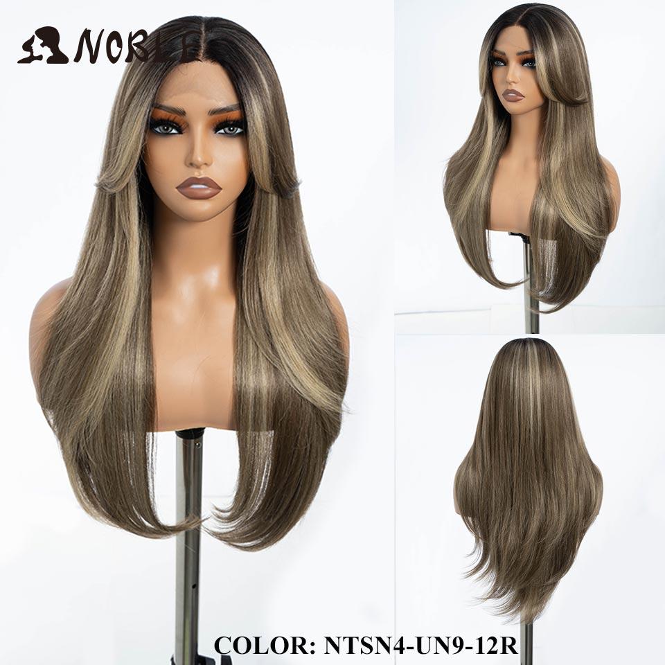 Noble Synthetic Lace Front Wig 26" Straight Ombre Lace Wig Cosplay White Wig Blonde Wigs For Women Lace Wig Synthetic Lace Wig