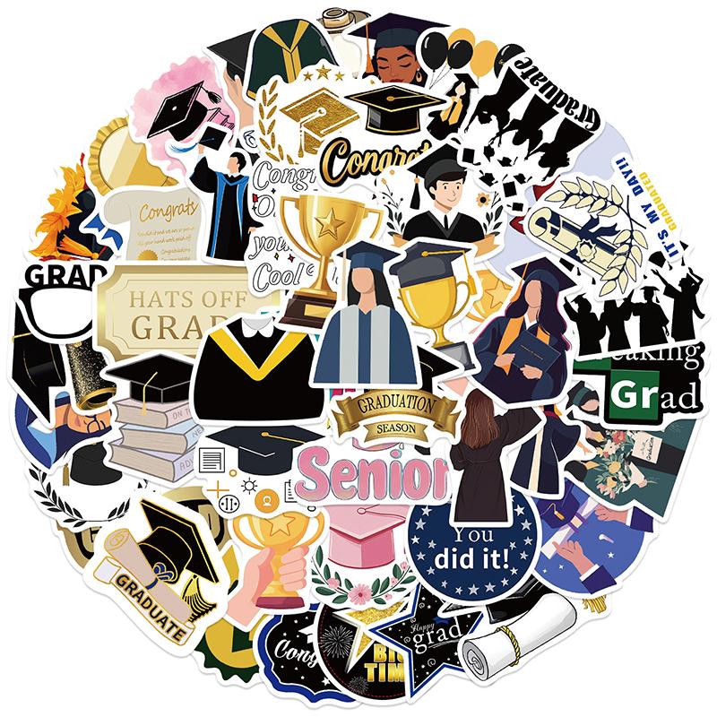 50PCS Waterproof Vinyl Graduation Sticker Sparkly Stars Design for Graduation Party Decorations And Water Bottle Personalization