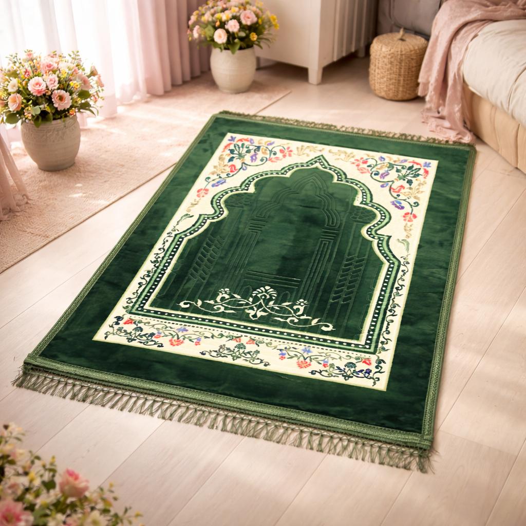 Bulk Premium Non-Slip Washable Raschel Travel Muslim Prayer Mat зелёный