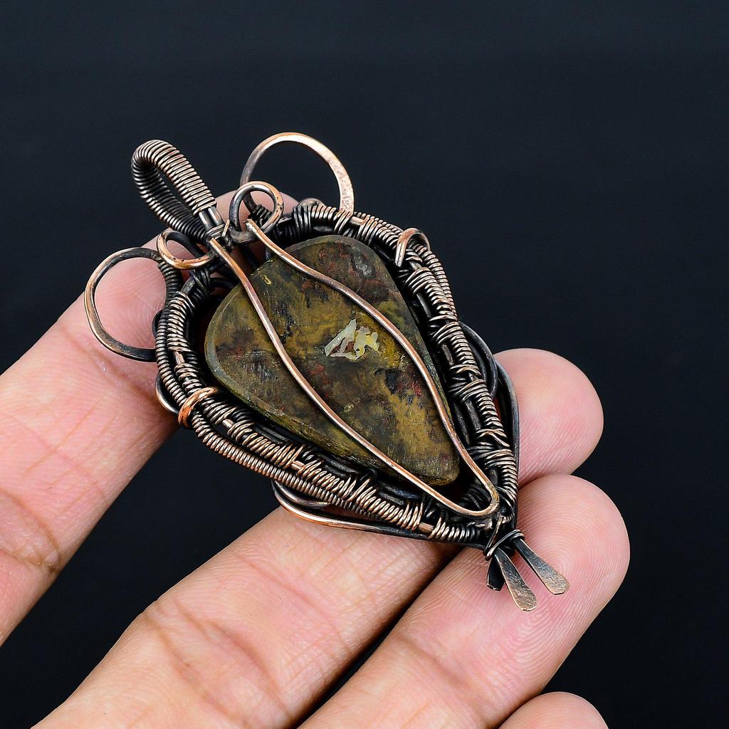Seam Agate Pendant Gemstone Handmade Jewelry, 999 Copper Wire Wrapped Pendant, Gift For Wife Jewelry