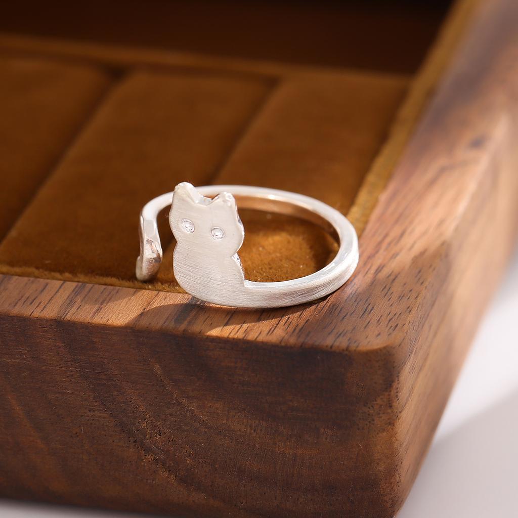 New Fashion Simple Small 925 Sterling Silver Jewelry Not Allergic Fresh Rachel Cat Animal Opening Rings    R029