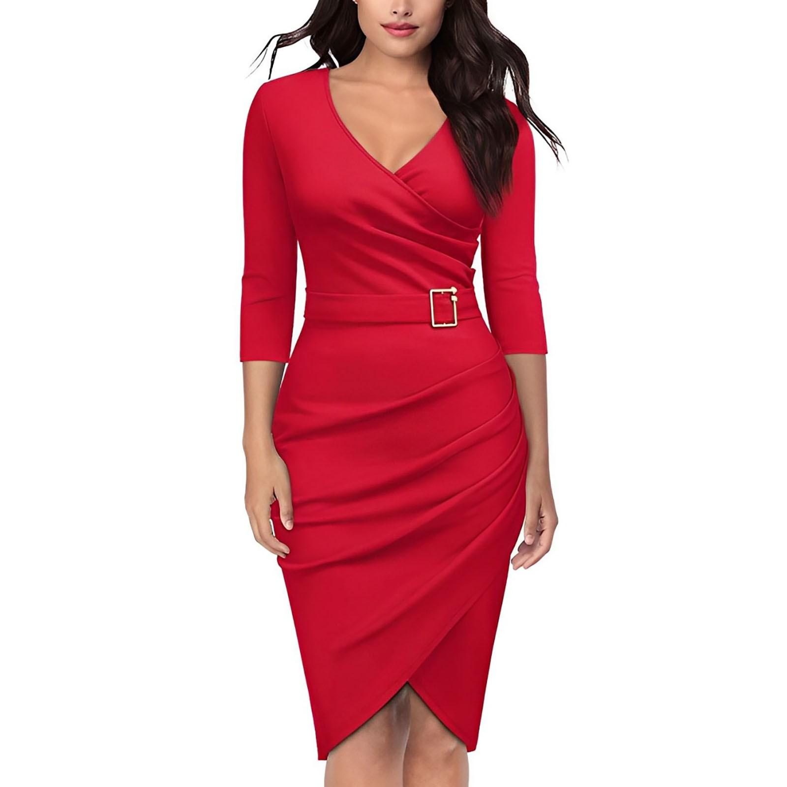 

Женское стильное вечернее платье с рукавами-семью и V-образным вырезом XXL красный