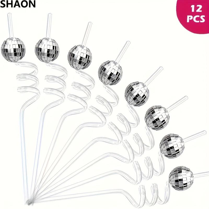 

12 шт. Блестящие зеркальные диско-шары, соломинки, украшения для ретро-вечеринки в стиле 1970-х, пластиковые питьевые соломинки из пищевого пластика для коктейлей, свадеб, дней рождений, баров 12pcs