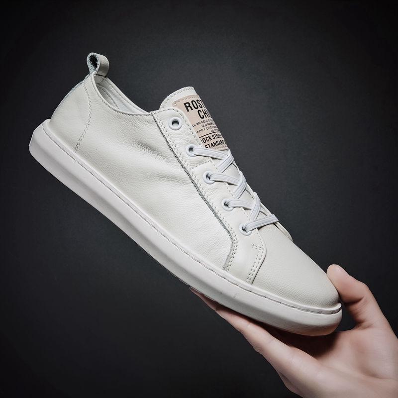 

Мужские кроссовки из натуральной кожи - 2025 корейский стиль, повседневные, универсальные, белые и черные туфли 38