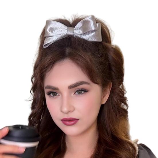 

Hair Claw Silvery Ribbon 3D Bowknot Decor Hair Clip Firm Buns Hairstyles Large Tooth Hair Gripper Hair Accessory срібний
