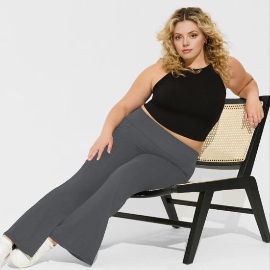 High Waist Yoga Pants Full-Length Women Leggings with Elastic Waist Solid Color Pockets Sport Style Flared Pants