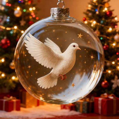 Kuşlu Noel Süsü Kırılmaz Plastik Şeffaf Küre Süsü Gerçekçi Kuşlarla Yılbaşı Ağacı Süsü