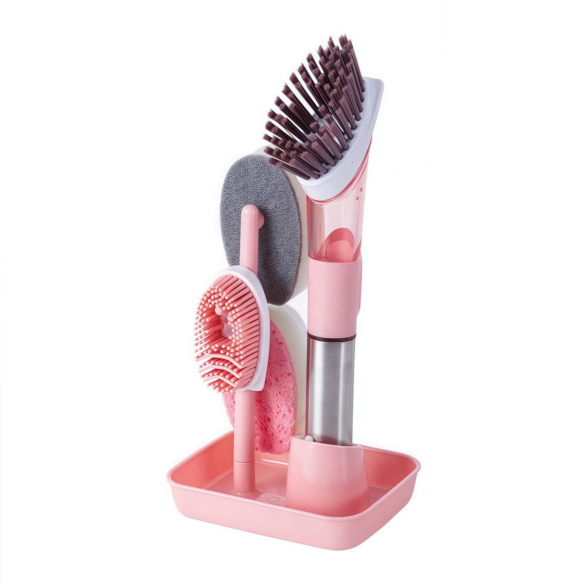 

Dishwashing Brush Kitchen Cleaning Brushes Soap Dispenser Brush рожевий