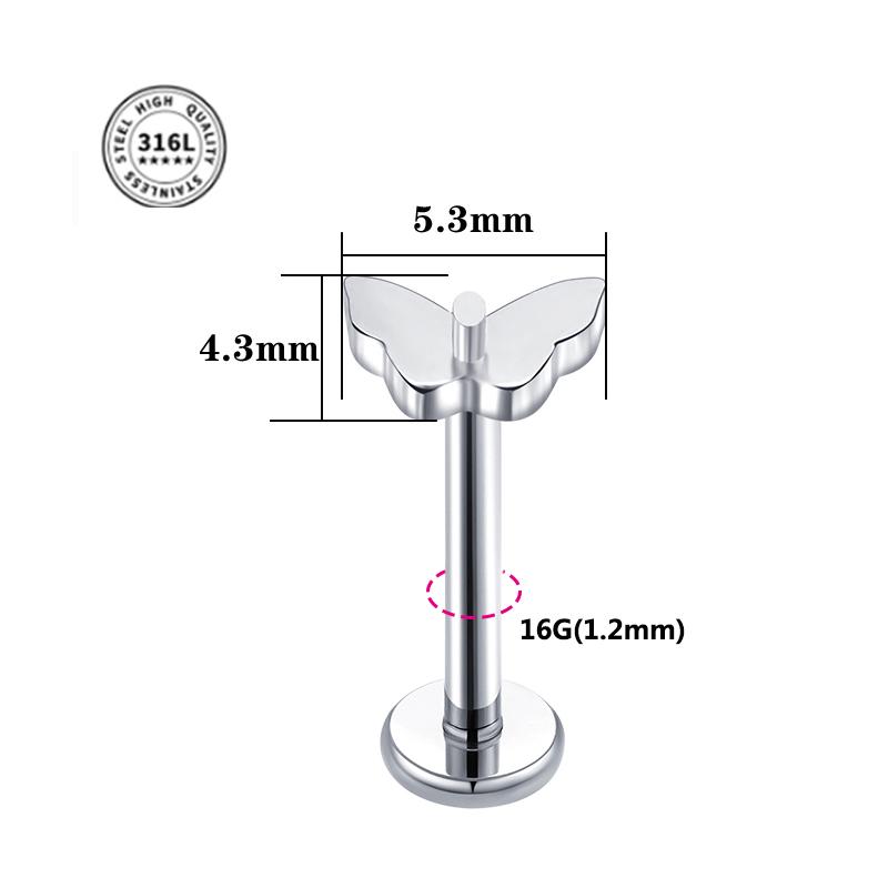 VOJO 16G Flat Back Tiny Stud Earrings Internally Threaded Tragus Helix Cartilage Piercing Zircon for Women