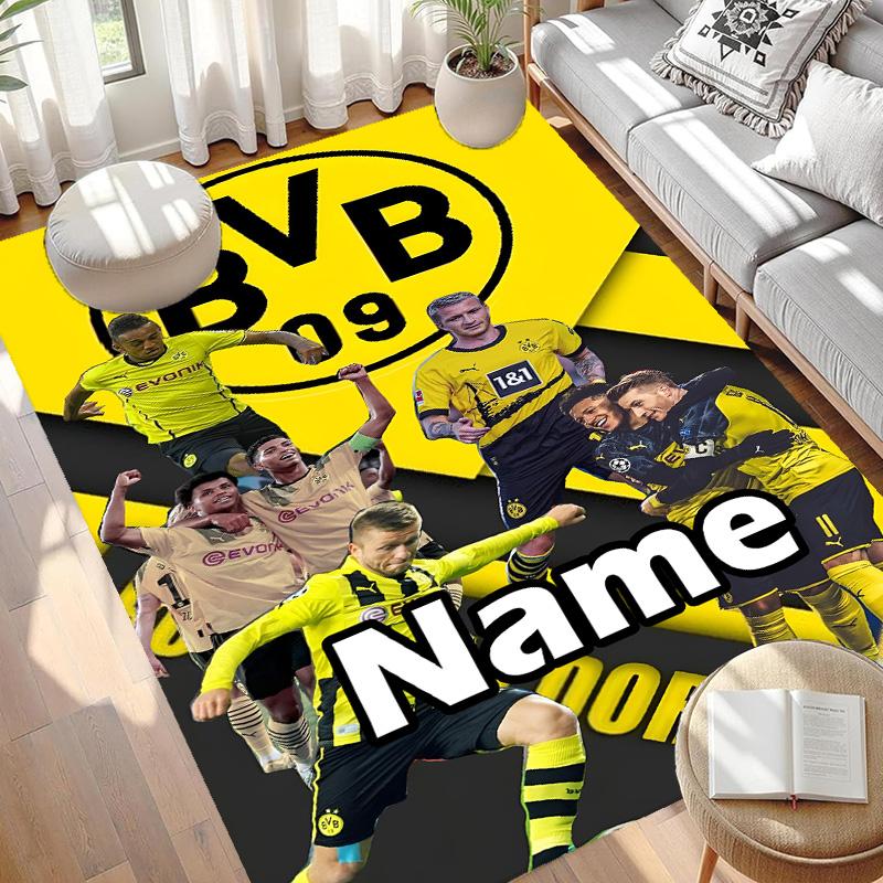 Custom Name Personalized Borussia Dortmund Print Carpet, Versatile Home Decor Rug, for Playroom, Apartment, Balcony, Entryway, Hallway Gift