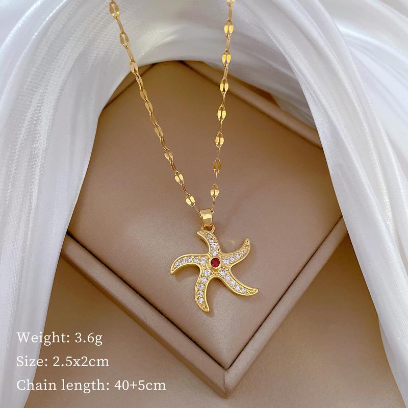 Rotating Sea Star Light Luxury Temperament Gorgeous Full Diamond Necklace Female Versatile Collarbone Chain Titanium Steel Chain