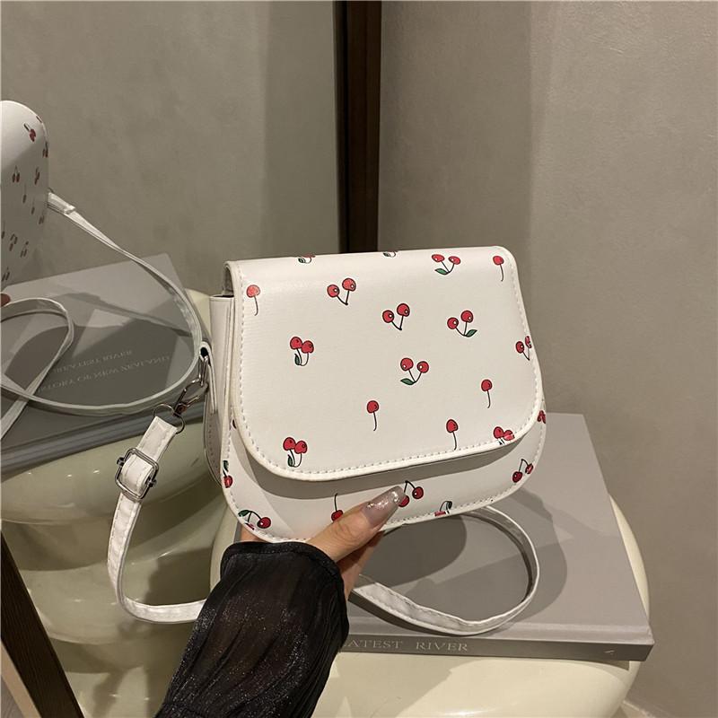 

Simple shoulder bag 2025 new niche sweet cherry print small square bag fashionable casual large capacity armpit bag