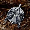 Vintage Viking Odin Double Ravens Necklace Stainless Steel Nordic Tree of Life Pendant for Men Amulet Jewelry
