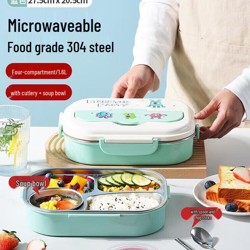 MAXCOOK 304 Stainless Steel 4-Compartment Lunch Box
