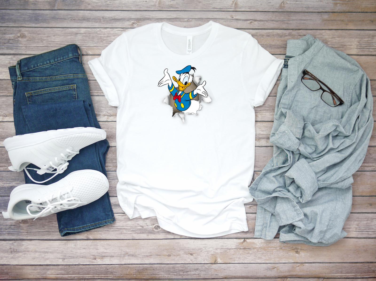Torn effect Donald Duck Short Sleeve White Men T-shirt K831 XXL