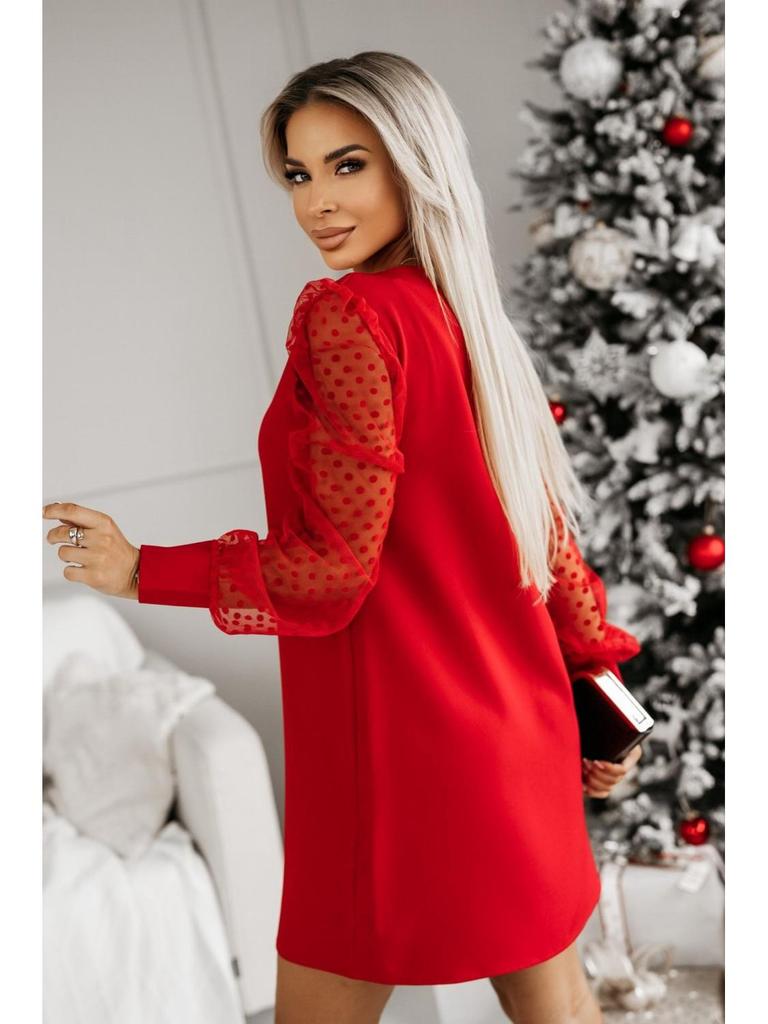 Vestido de Manga Larga de Malla con Cuello Redondo y Color Sólido para Mujer, Primavera 2025