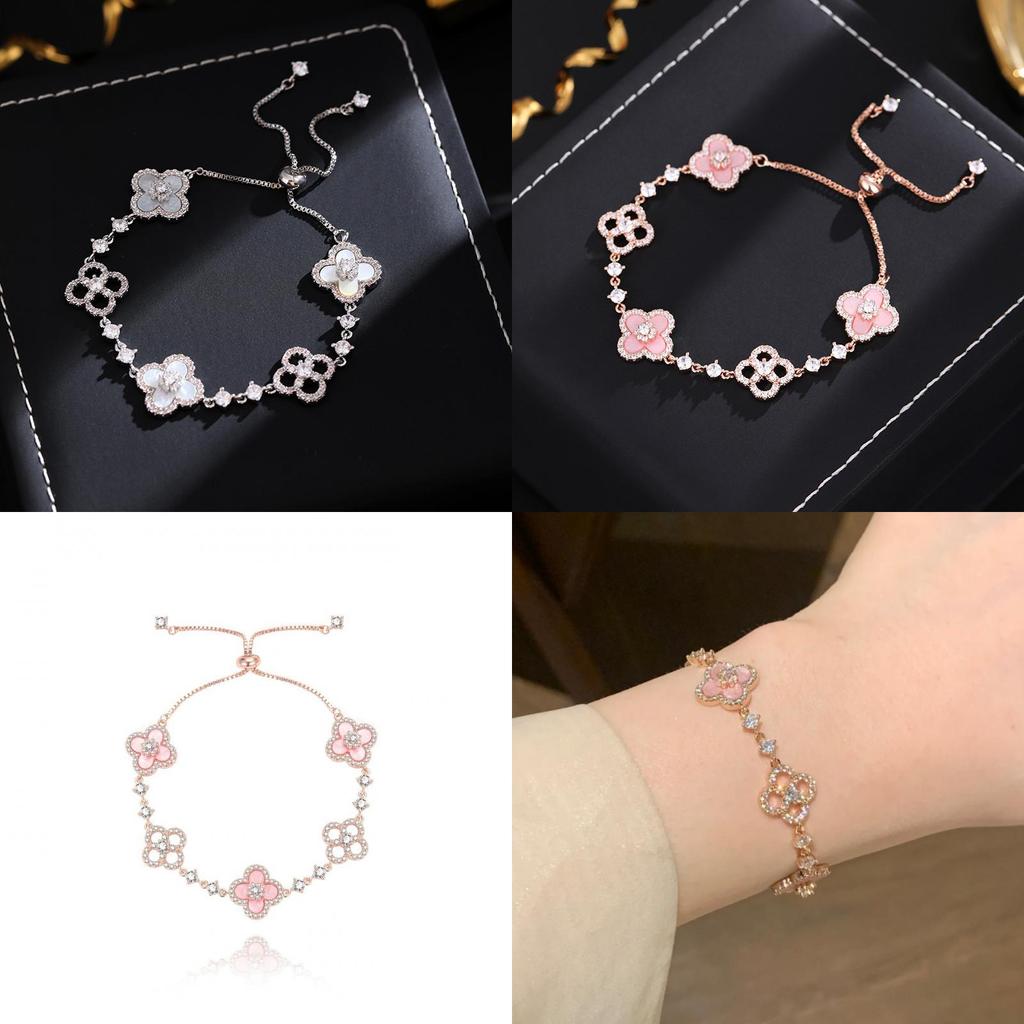 Four Leaf Clover Bracelet With Rhinestone Decoration For Women Gift Travel Jewelry