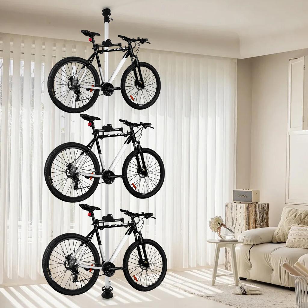 4m 3 Bike Aluminum Storage Rack,Black White Vertical Bracket Floor Mount Height Adjustment for Bicycles