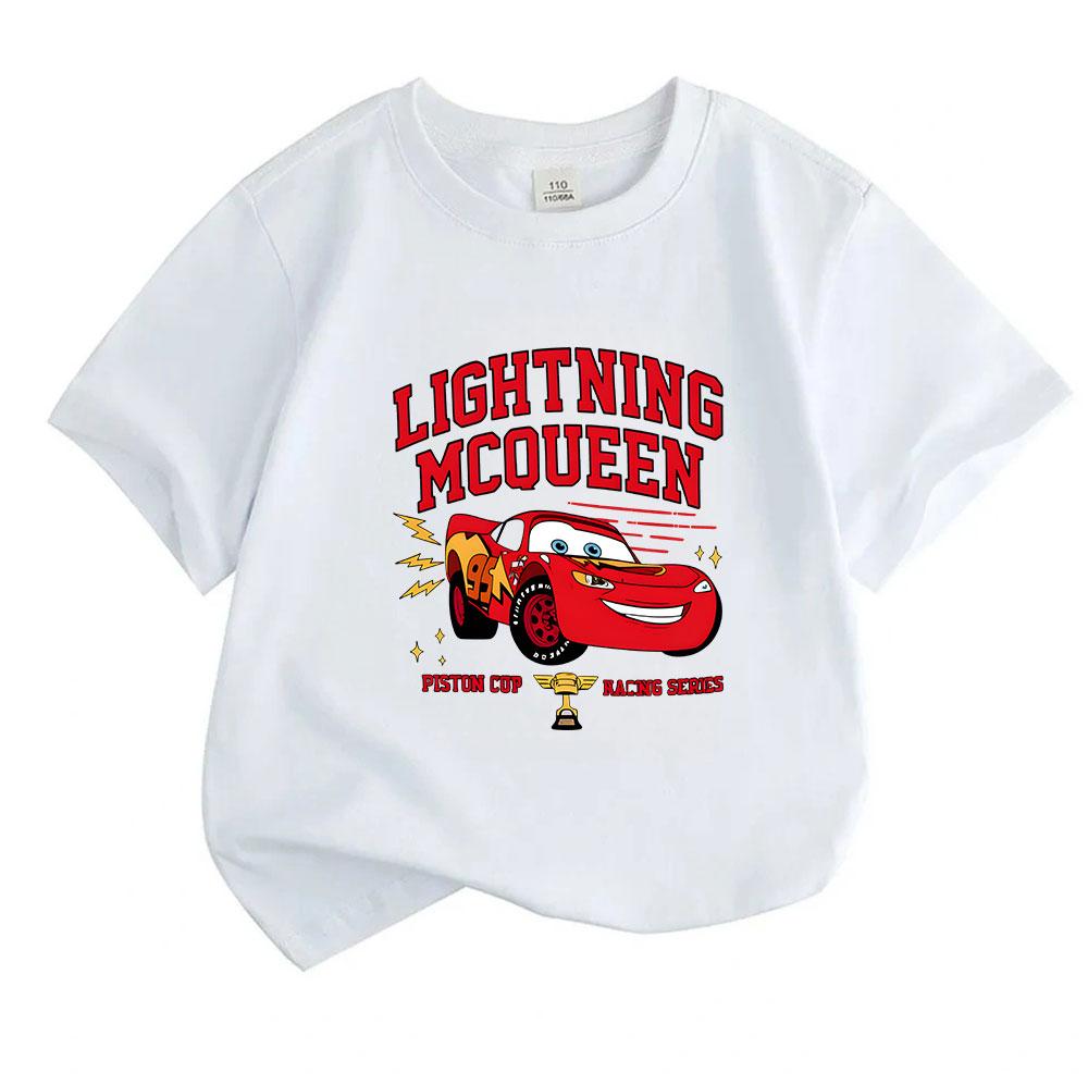 Kids Boys Girls Crew Neck Short Sleeve 100% Cotton T-Shirt, Cute Racing Car Graphic Print Piston Cup Racing Series Casual Tees for Toddlers Children S