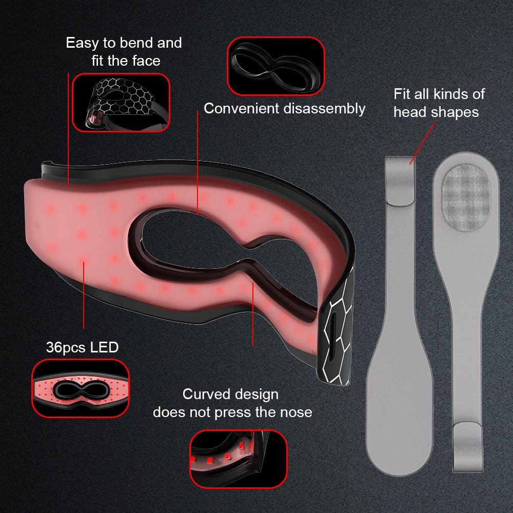 Trådlös Rött Ljus Silikon Ögonmask 7 Färger LED Foton Flexibel Ögonmask Lindrar Ögontrötthet Anti-rynkor Mörka Cirklar