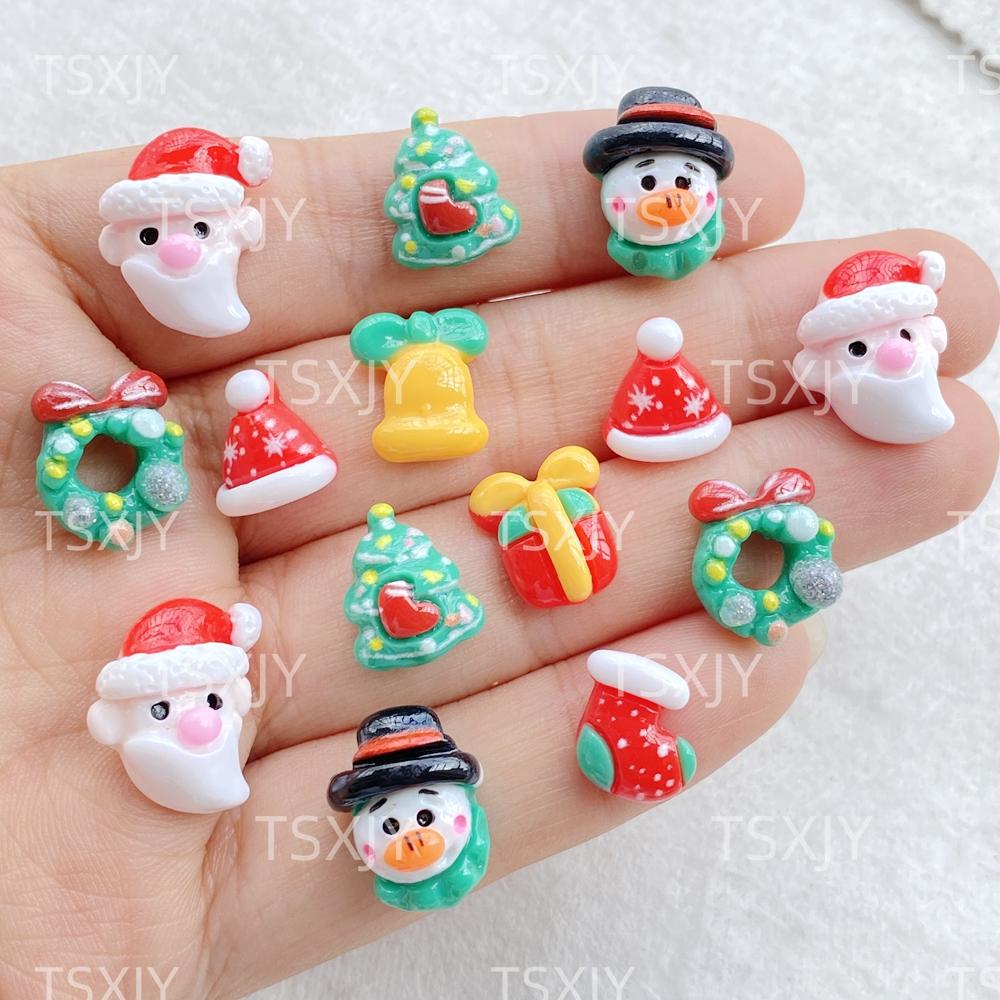 20pcs Resin Kawaii Colorful Mini Santa Trees Elk Snowman Bells Flatback Cartoon Christmas Figurine Scrapbook DIY Decor Crafts