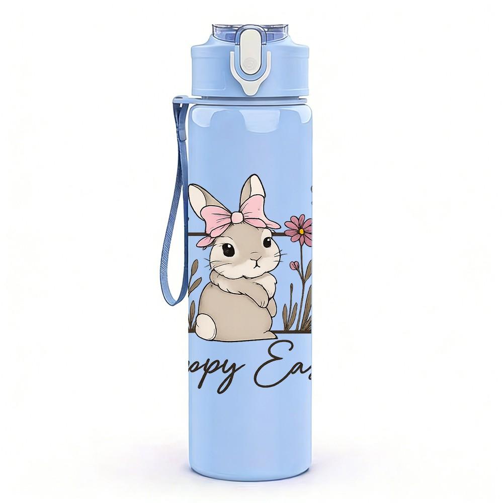 1PC Happy Easter Bunny Text 750ml Color Plastic Sports Water Bottle Leakproof Flip Straw Lid Suitable for Sports Office Home Use