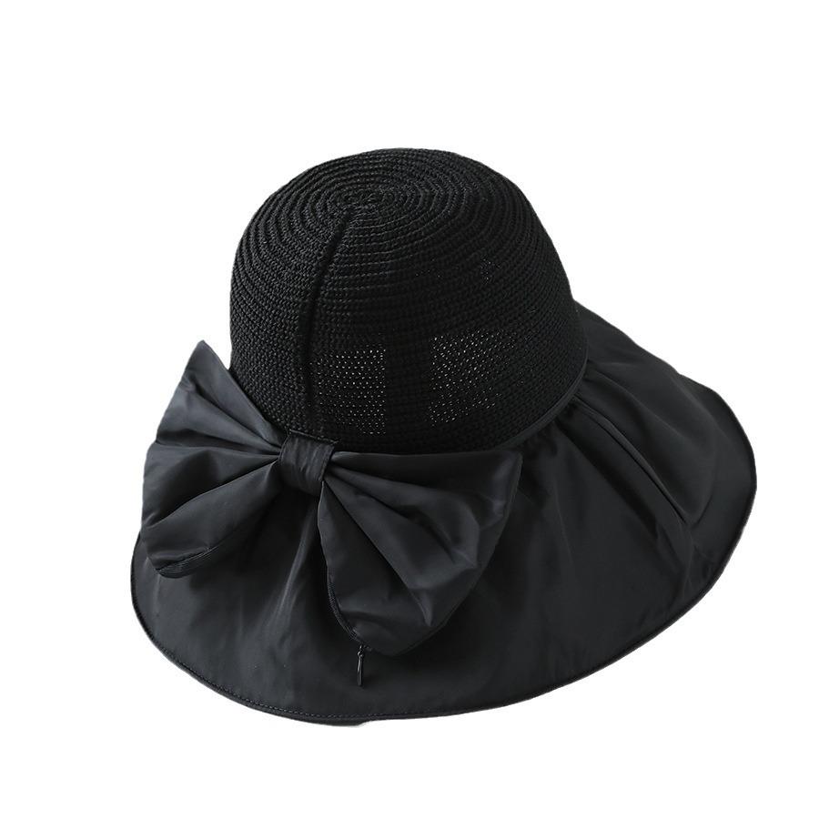 Летняя шляпа с бантом, женская уличная солнцезащитная шляпа, солнцезащитная шляпа для лица, защита от ультрафиолета, солнцезащитная шляпа чёрный