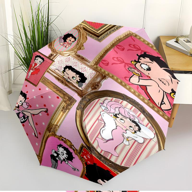 Betty Boop Print Automatic Open Close Umbrella, Portable Foldable Umbrella, for Outdoor Commute Camping Trip, Ideal Birthday Gift