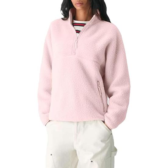 Women's Half Zip Pullover Fleece Jacket Long Sleeve Stand Collar Sherpa Sweatshirt with Pockets Fall Fuzzy Warm Outerwear