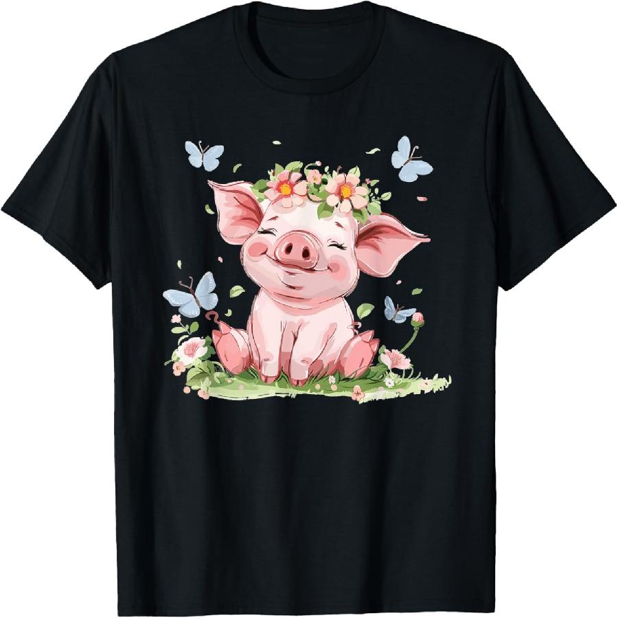 Милая свинка с цветами I Детская футболка со свинкой(2) S