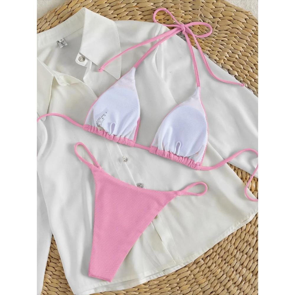 String Thong Bikinis 2025 Women Sexy Triangle Swimsuit Brazil Tong Swimwear Female Padded Bathing Swimming Suit Beachwear Summer