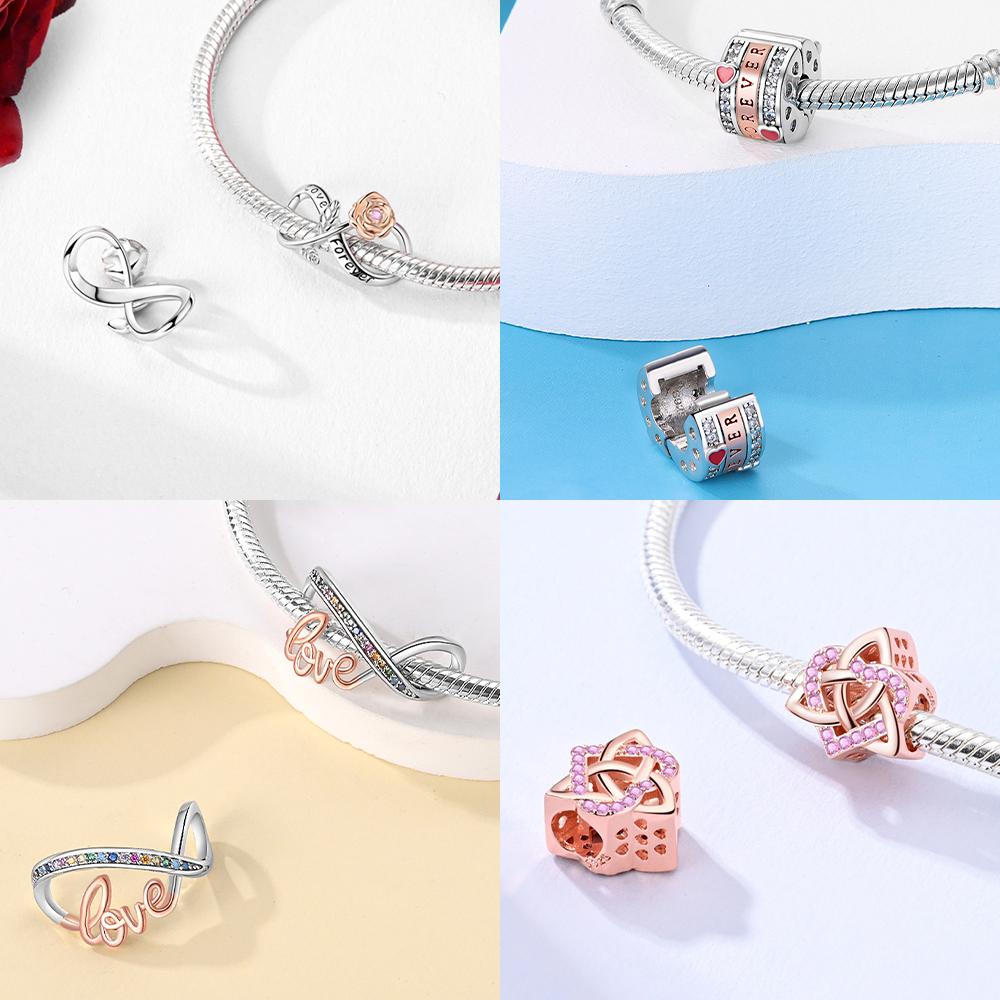 Original Koppar Roséguld Kärlekshjärta Fjäril Luftballong Berlocker Pärlor Passar Armband Dam Smycken DIY-tillbehör Gåva