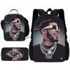 Fashion Hot Rapper Anuel AA Child School Backpack with Lunch Bags ,Pencil Bags ,School Bags for Boys Girls Best Gift
