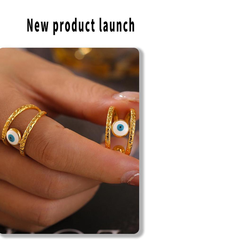 Blue Eye Stainless Steel Ring: Unique European-American Design, Colorfast, Fashionable for Women