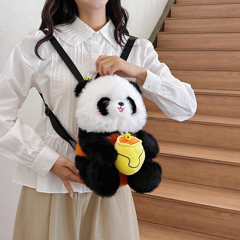 Cute Plush Panda Handheld Avocado Apple Mahjong Gourd Design Children Backpack For Kids And Daily Use