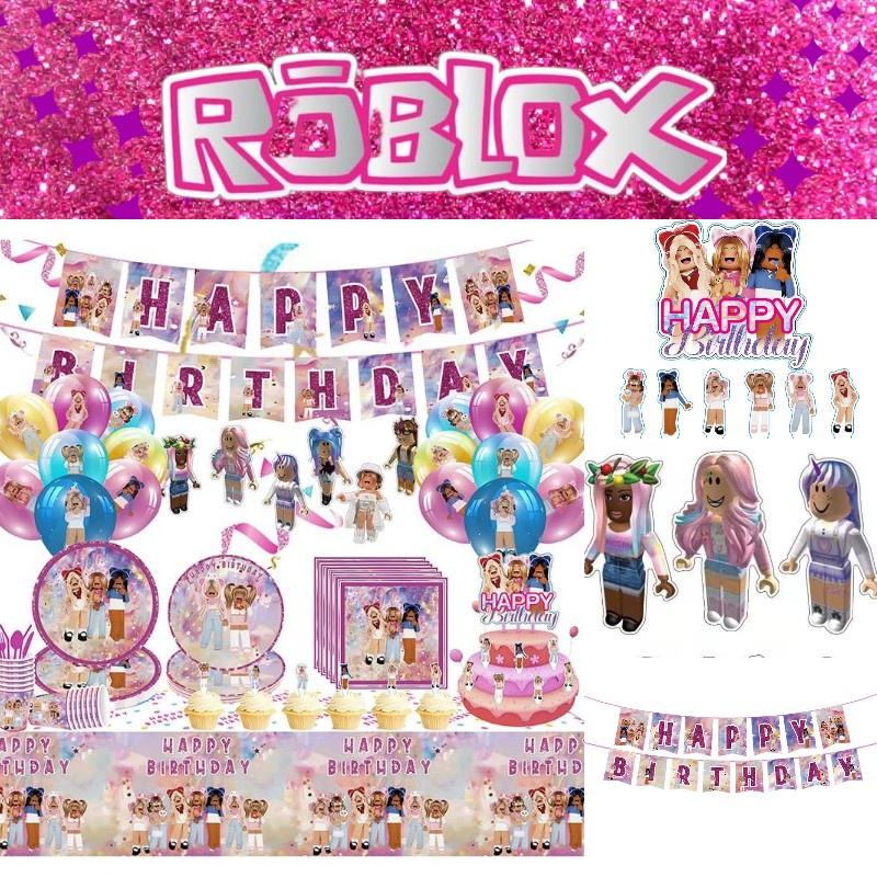 Pink Girl Gaming Theme Kids Birthday Party Tableware Set Roblox Girl Decorations Supplies