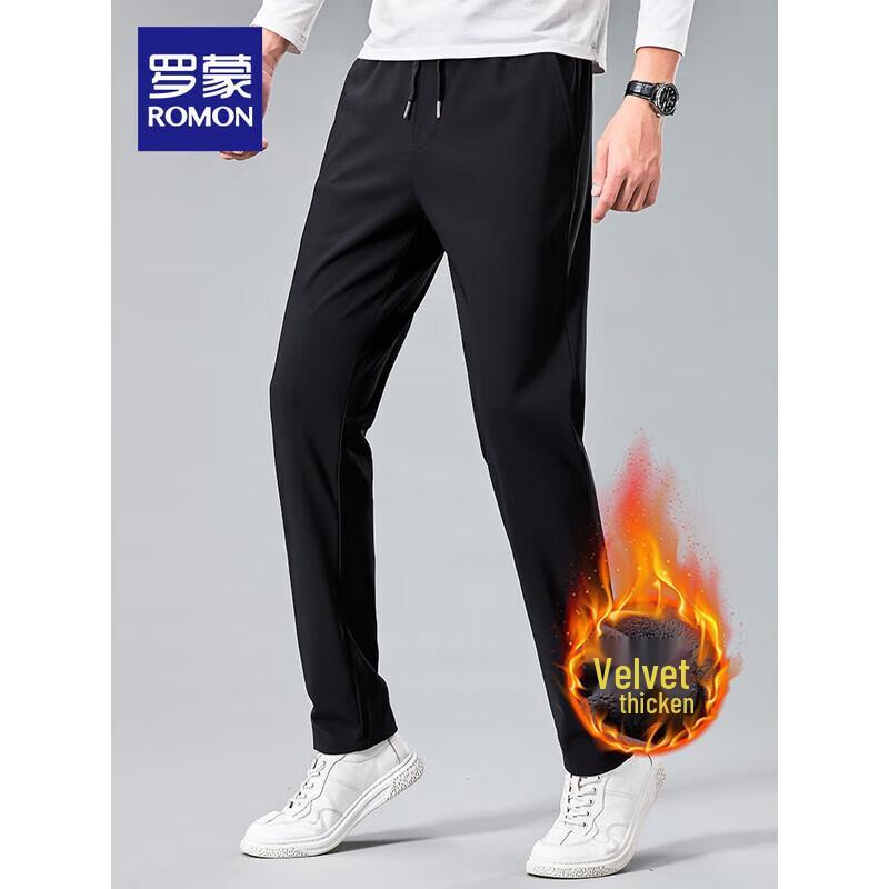 ROMON Men's Winter Thickened Straight-Leg Casual Pants