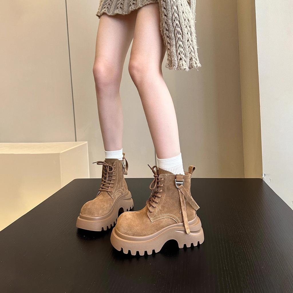 Leather Platform Martin Boots Women's 2025 Autumn and Winter New British Style Small Man Height Increase Non-slip Big Yellow Boots Locomotive Boots