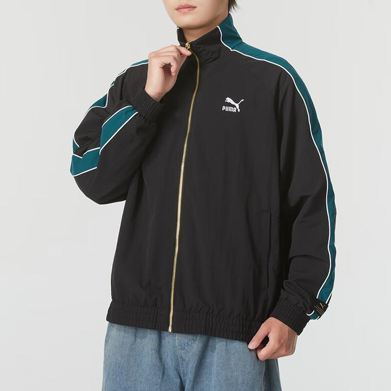 Puma T7 Fashion Casual Zipper Retro Sports Color Block Stand Collar Jacket Unisex Jacket Black 629048-01