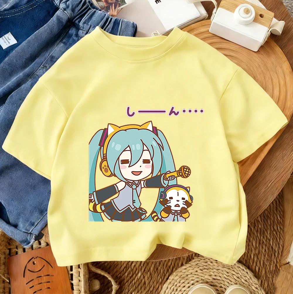 Kids Casual Tee Hatsune Miku Popular Cartoon Print 2026 Summer Boys Girls Street Style Fashion Tops 3-14 Age