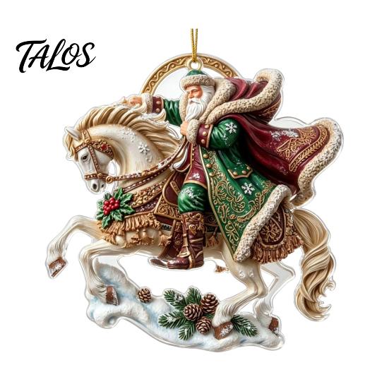 Holiday Hanging Decorations Santa Riding Horse Christmas Ornament, Acrylic Pendant with String, Festive Party Supplies Tree Decor for Living