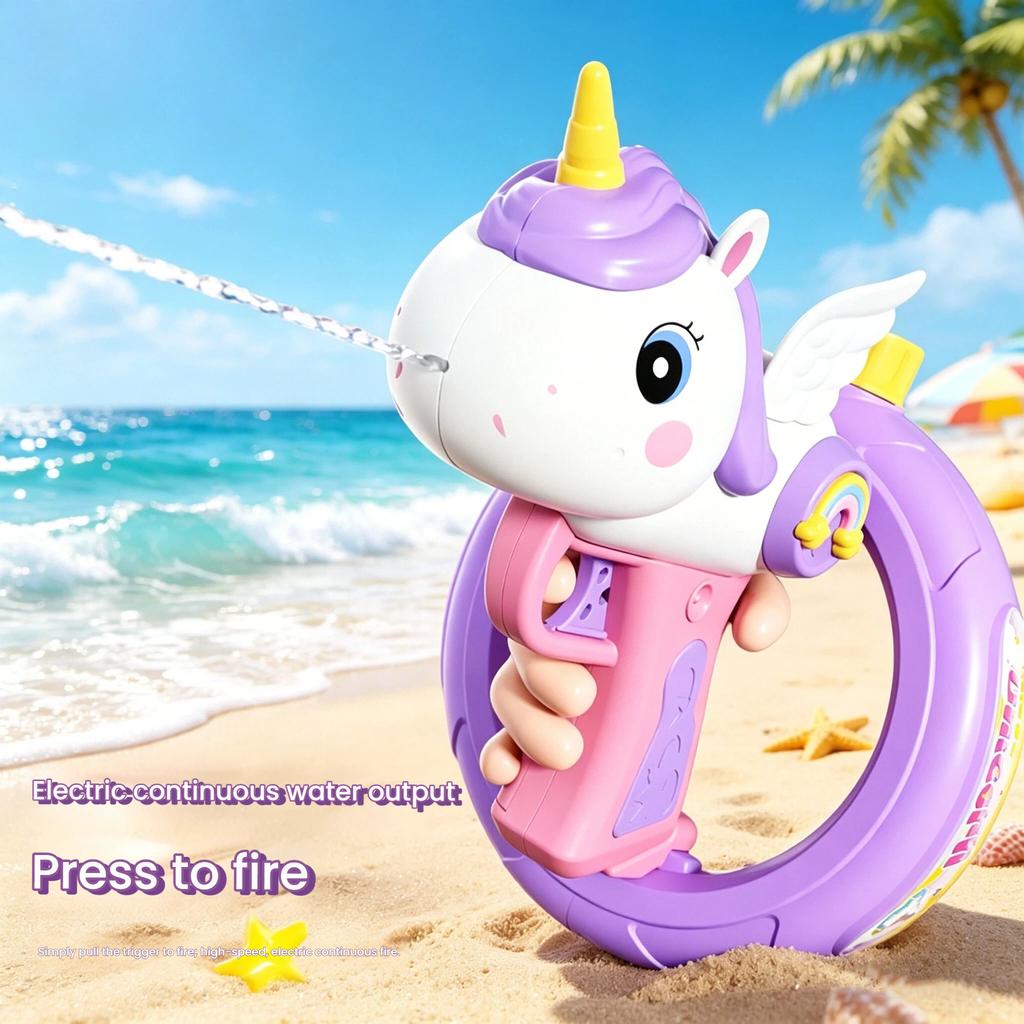 New Unicorn Electric Water Gun - Swimming Ring Design High-Speed Continuous Firing Summer Beach Pool Water Battle Toy