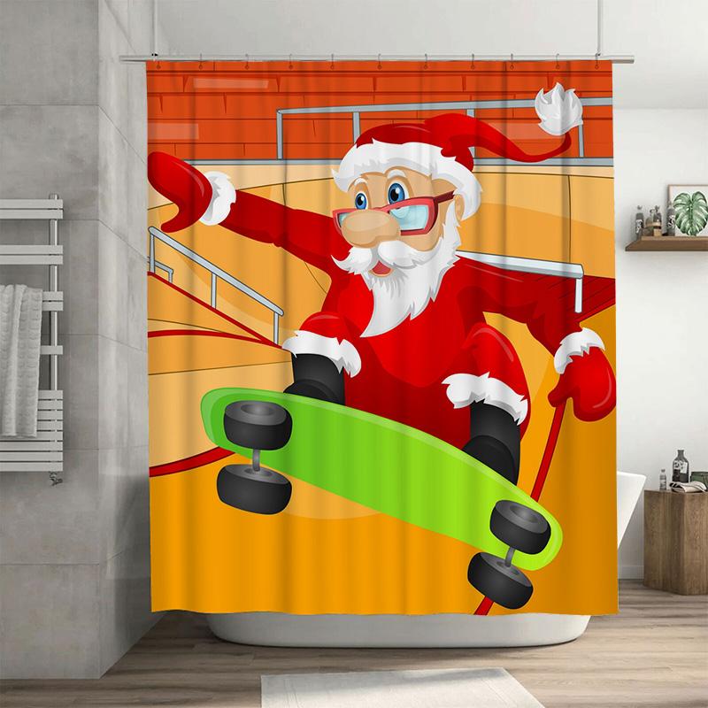 

TU Christmas Skateboard Shower Curtain Santa Claus Festive Holiday Bathroom Decor Waterproof Fabric Backdrop Home Party Supplies 90x180cm35x71in