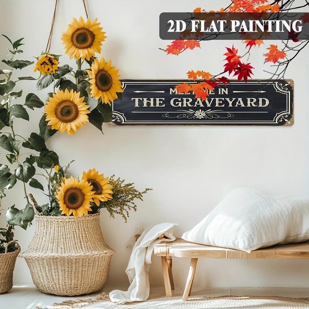 Spooky Graveyard 2D Flat Metal Sign, Gothic Wall Art for Bathroom, Cottage and Christmas Decor