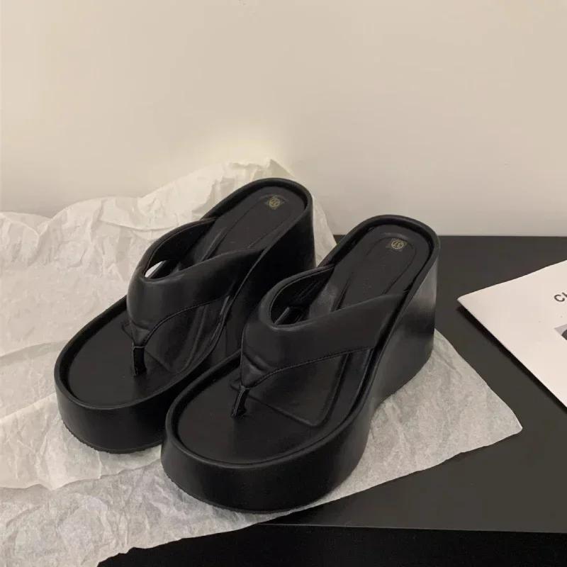 Fashion Women Wedge Clip Toe Flip Flops  Summer Fashion Chunky Platform Beach Sandals Ladies Thick Sole High Heeled Slippers Slides