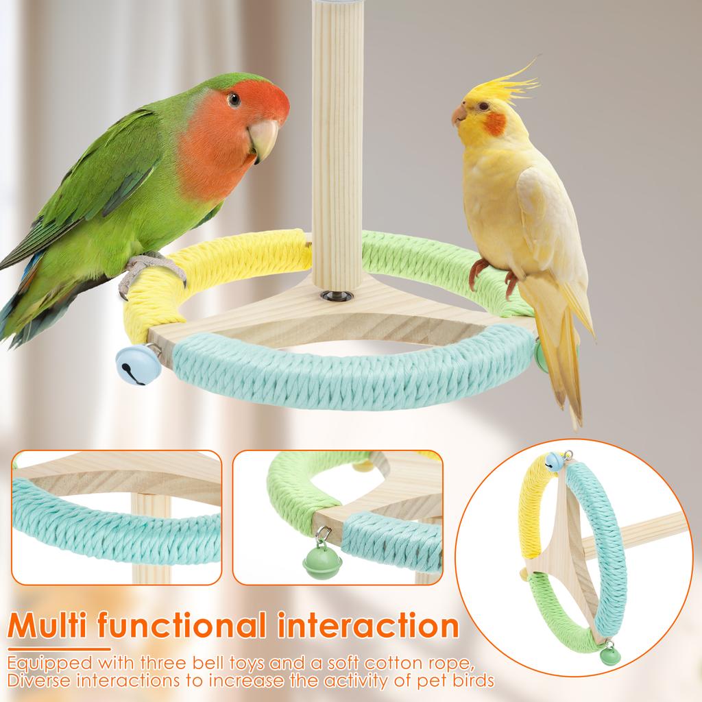 Parrot Perch Wood Stand Rotary Tabletop Training Bird Toy Versatile Interactive Bird Cage Accessories Home Bird Raising Supplies