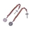1Piece Saint Benedict Medal Prayer Pocket Rosary Catholic Brown Wood Beads With Saint Benedict Medal And Crucifix