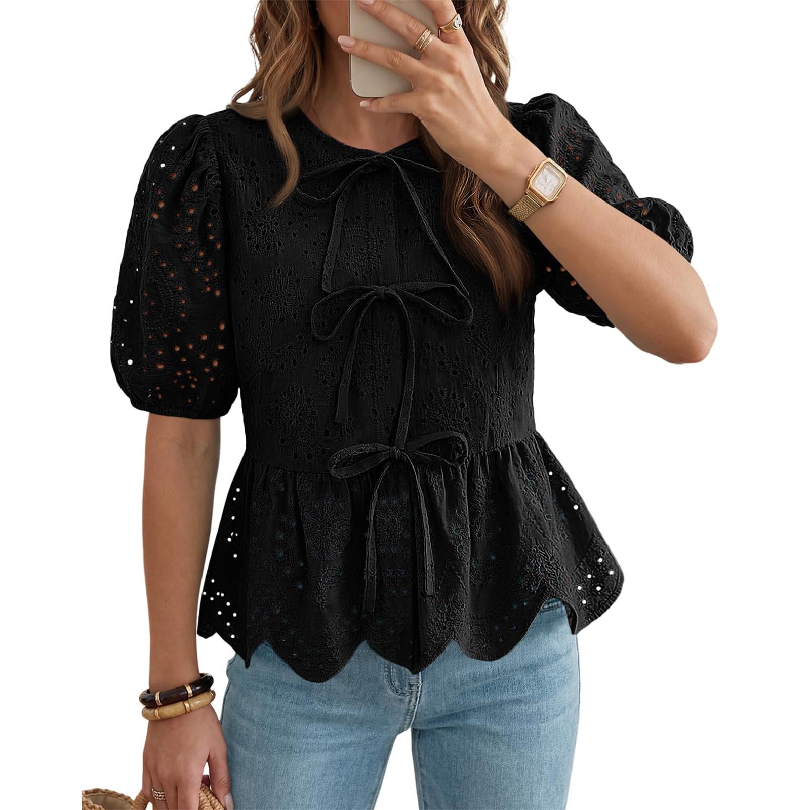 Женская разноцветная короткорукавная пляжная рубашка-топ L чёрный