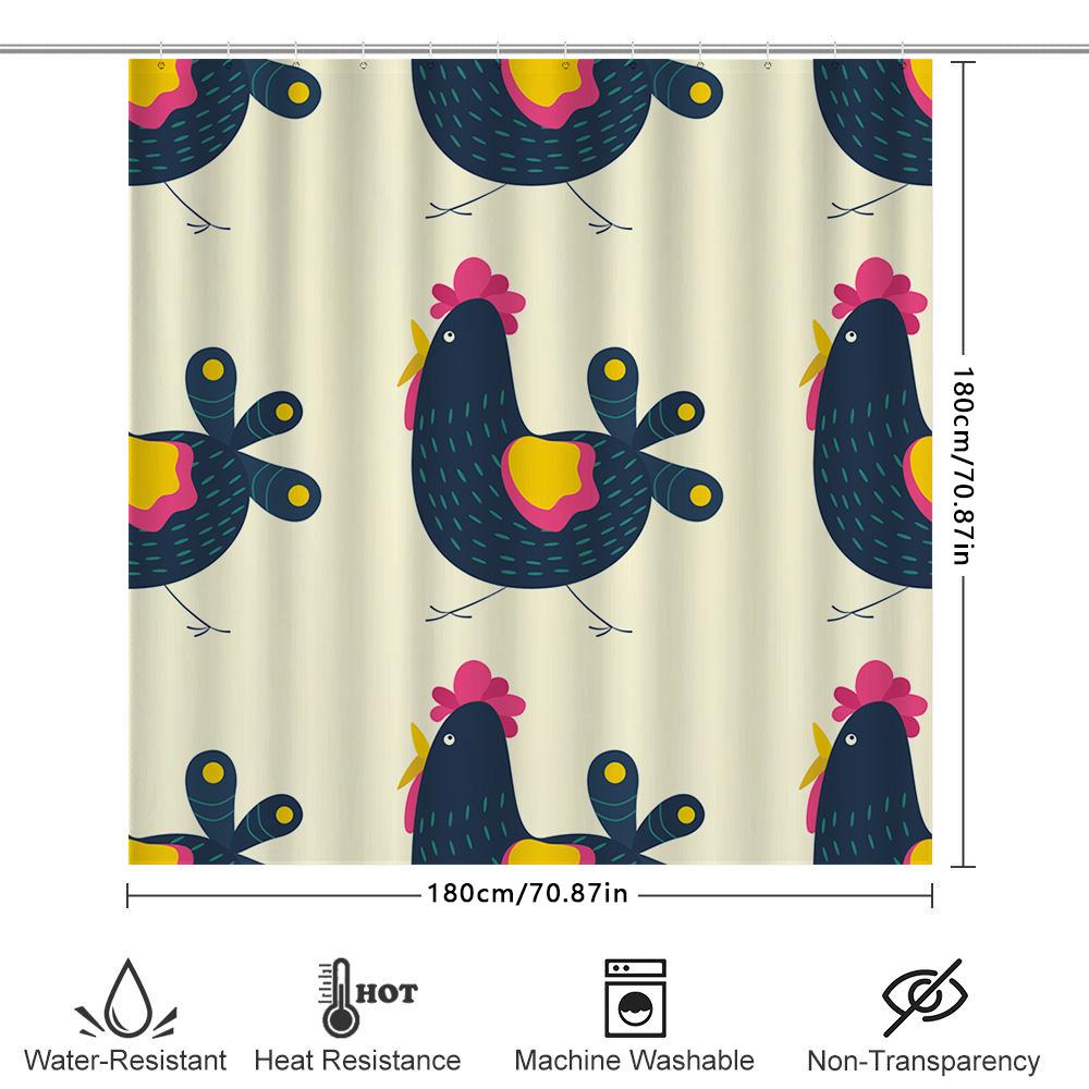 Blue Chicken Shower Curtain Bathroom Decoration Waterproof Fabric Printing Home Decor