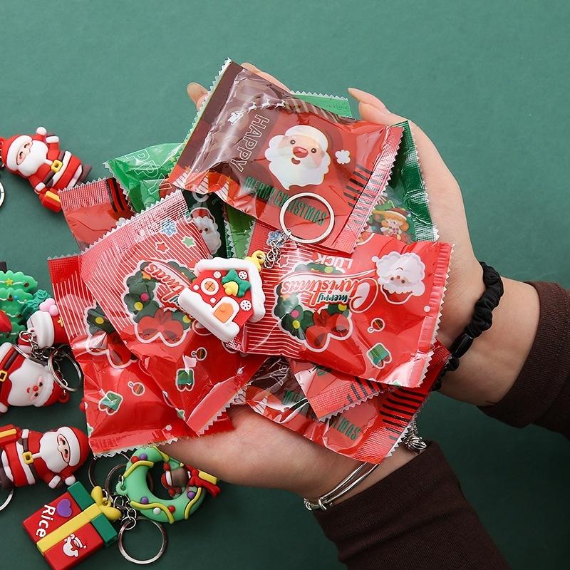 5Pcs Christmas Surprise Blind Bag Keychain Cartoon Santa Claus Snowman Tree Pendant Keyring Bag Hanging Decoration Festive Gift